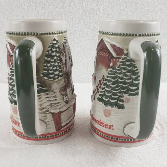 2 Anheuser-Busch Budweiser Beer Steins 3D Clydesdale Bridge Limited Edition - Picture 5 of 8